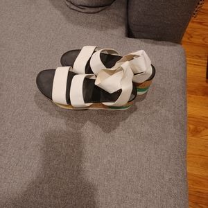 Wide strap platform wedge sandals